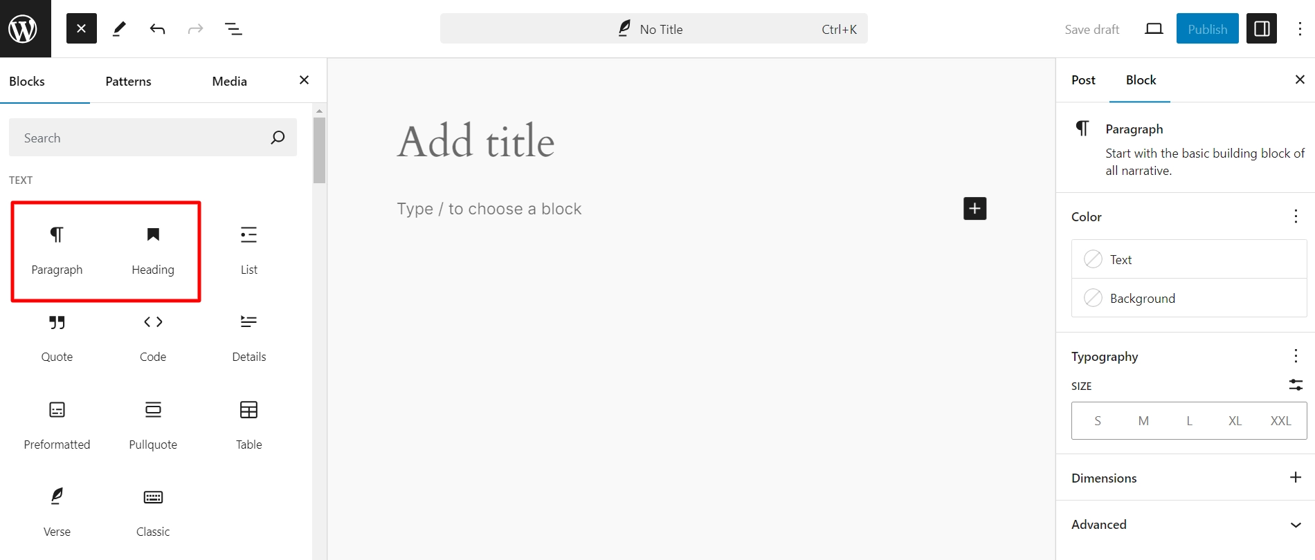 Paragraph or Heading Blocks
