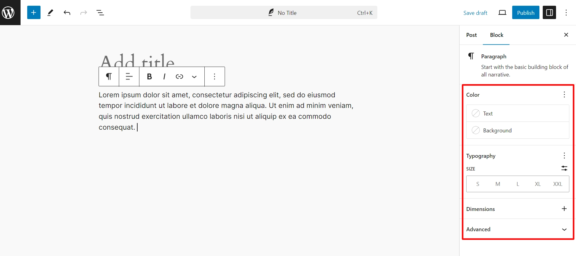 Paragraph Customization settings