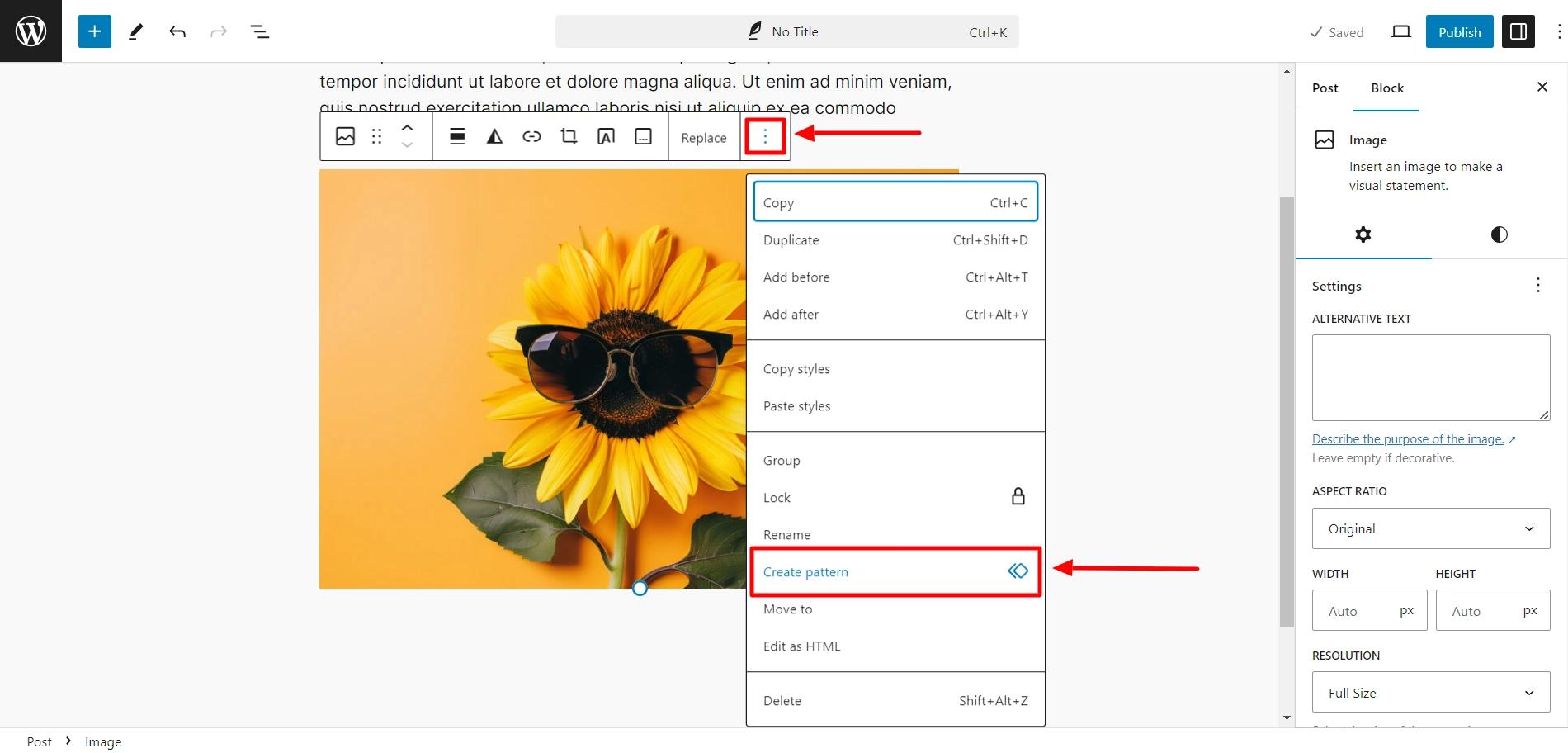 Right click on the block and select "Create Pattern"