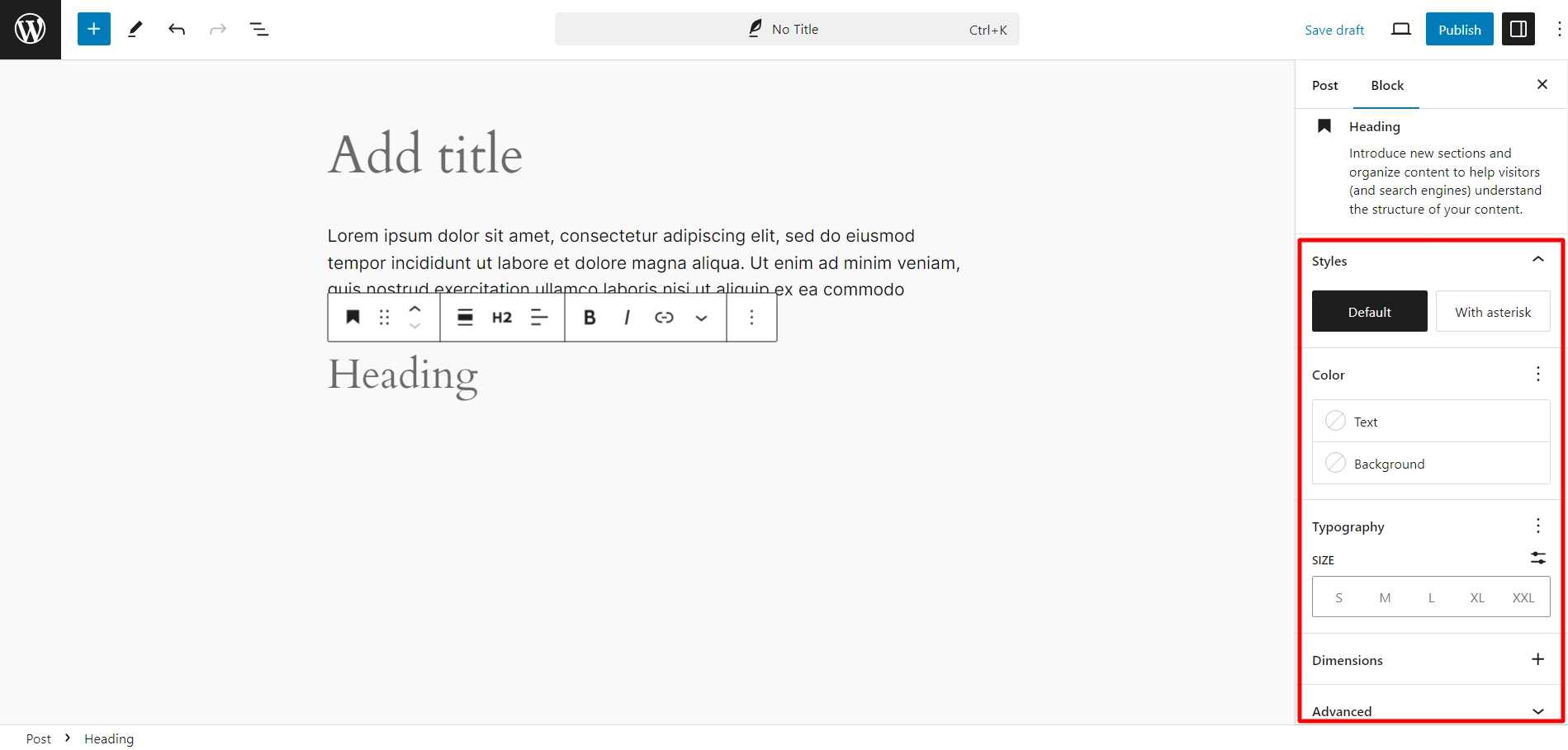 Styling the heading block