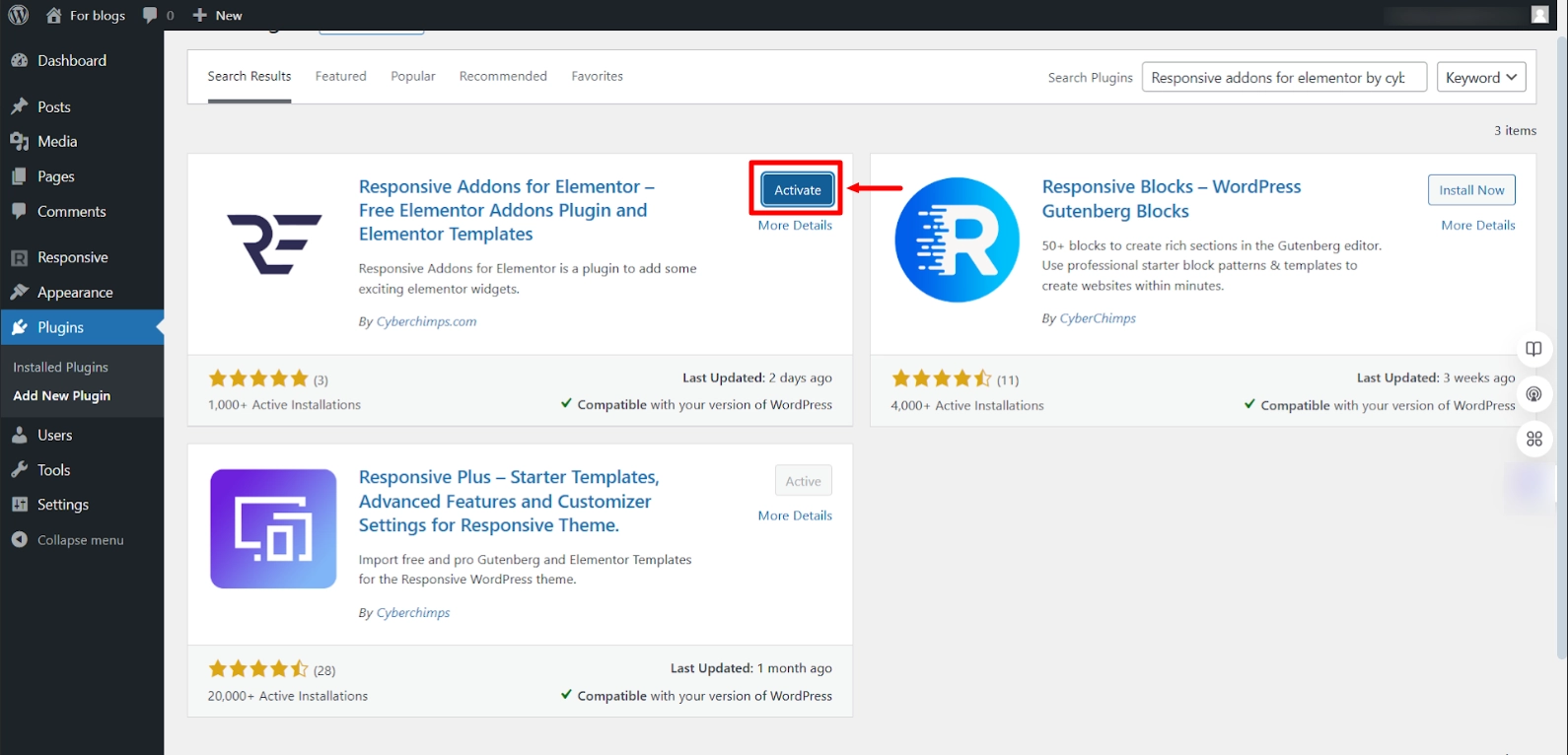 Activating plugin