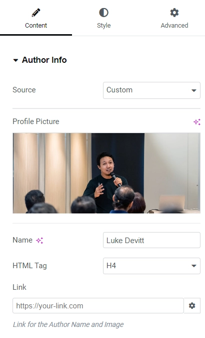 Author info options