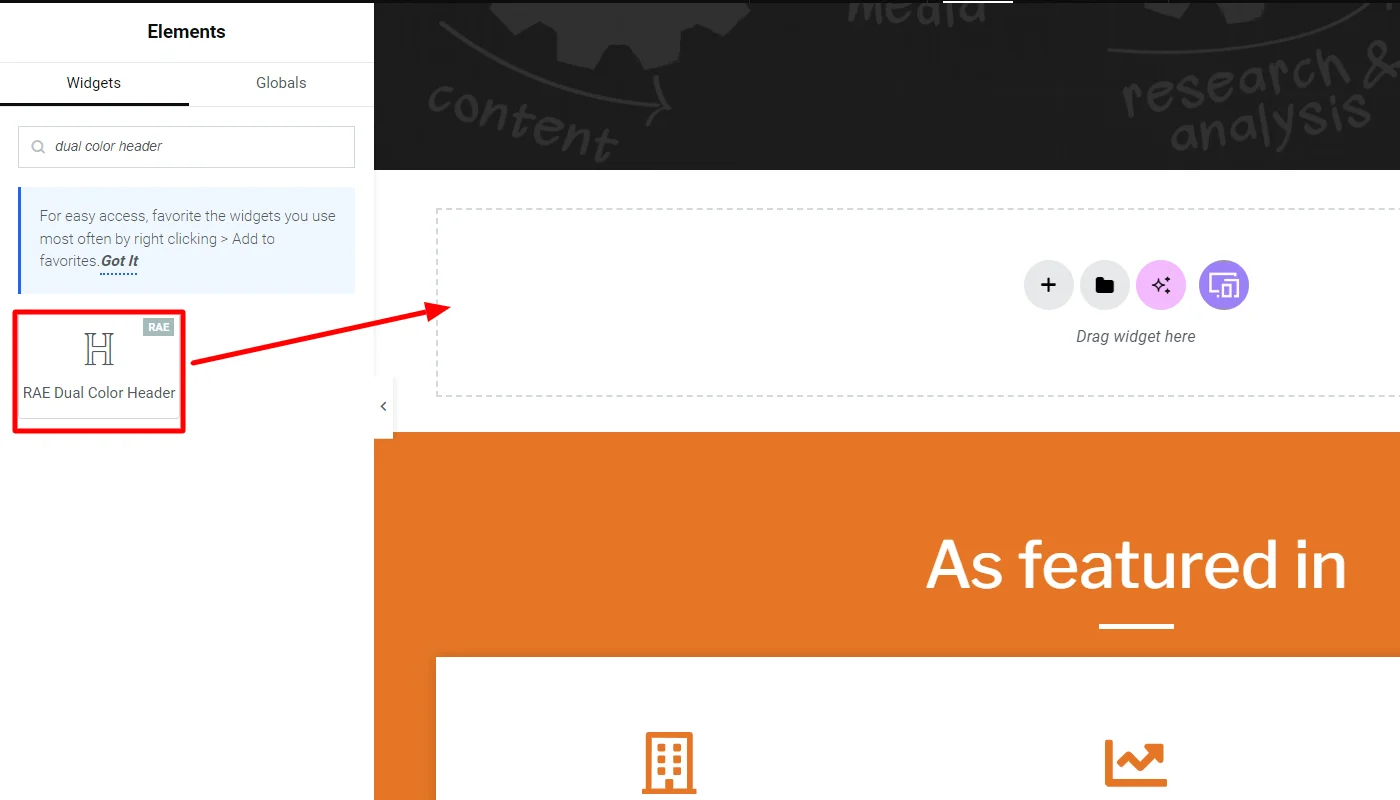 and dropping dual color header widget