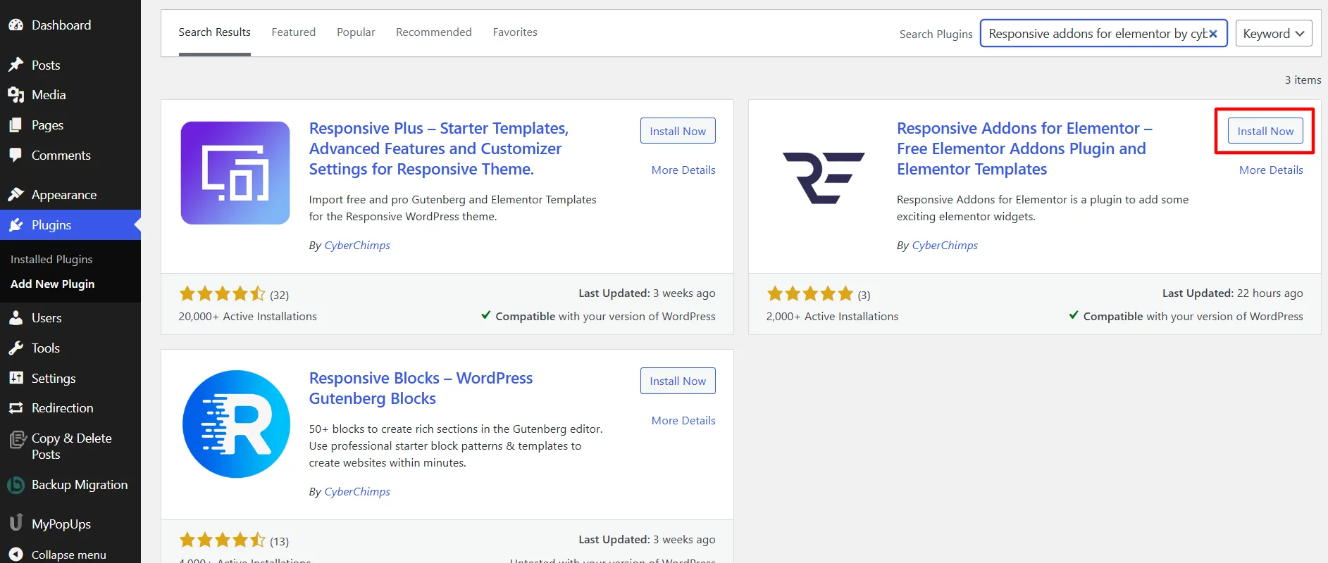 Installing Responsive Addons for Elementor