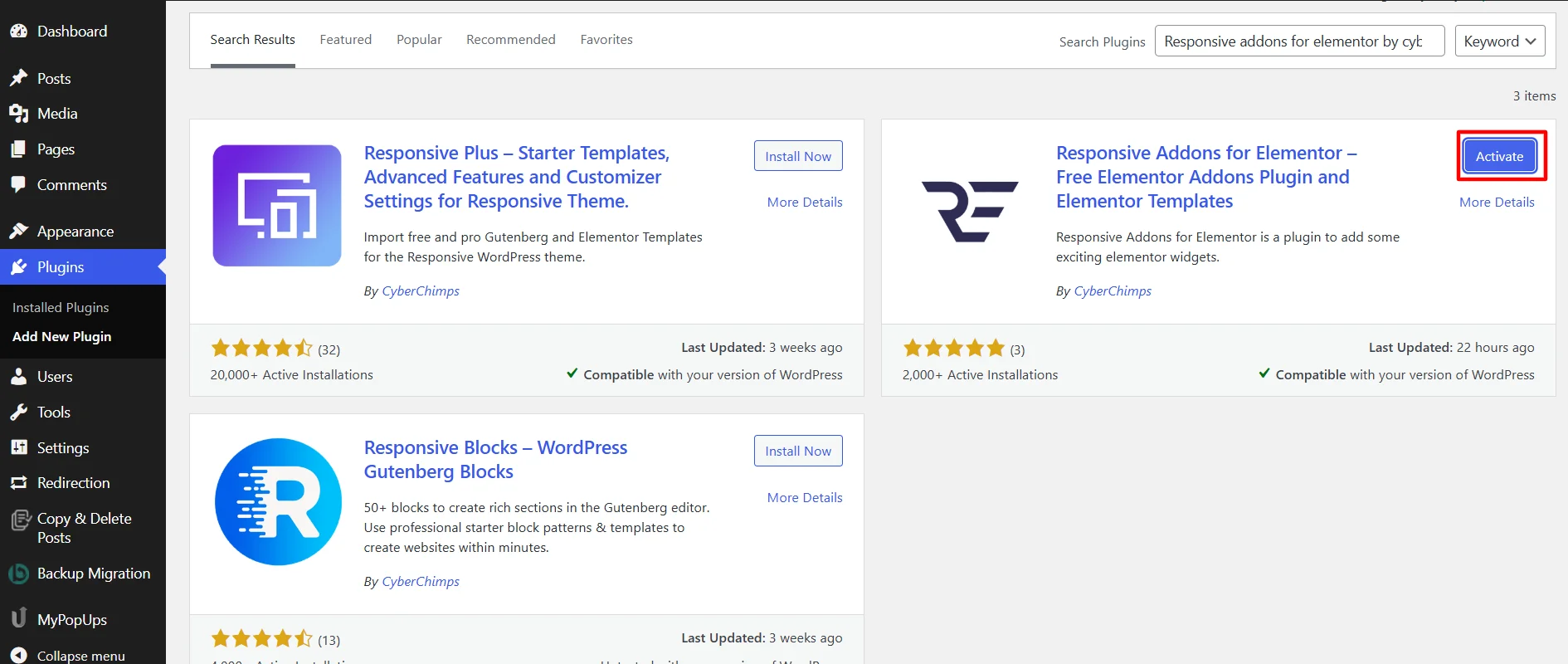 Activating Responsive Addons for Elementor