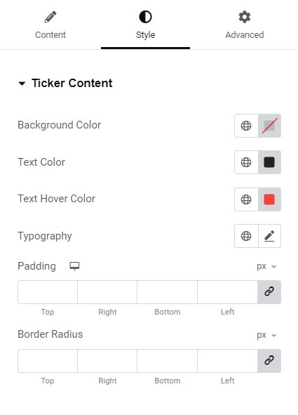 Ticker Content Settings