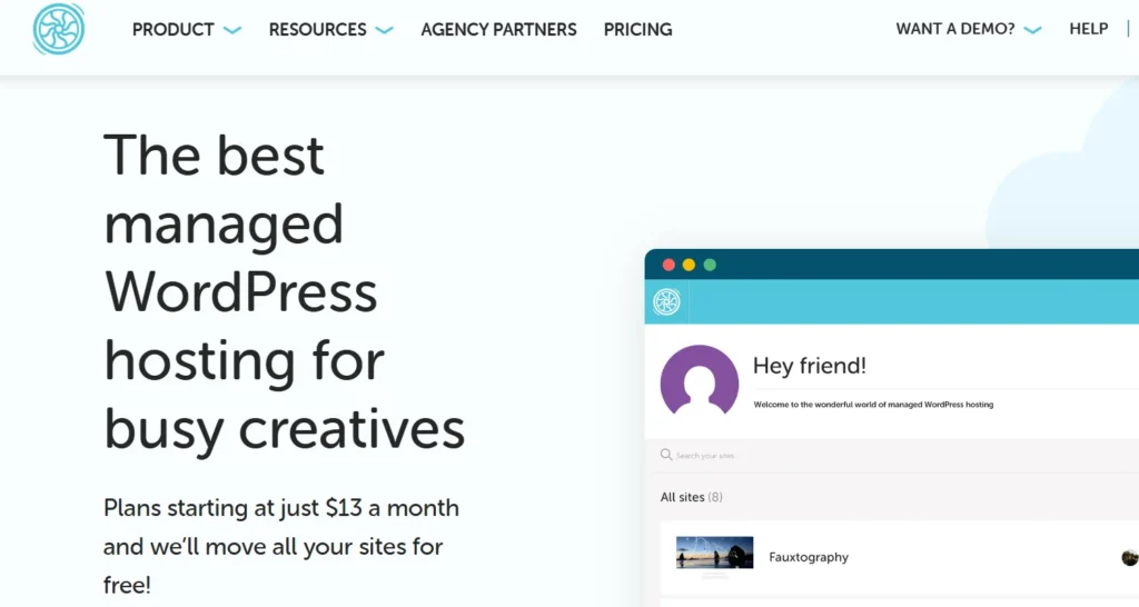 Homepage of the Flywheel - The best managed WordPress hosing platform.