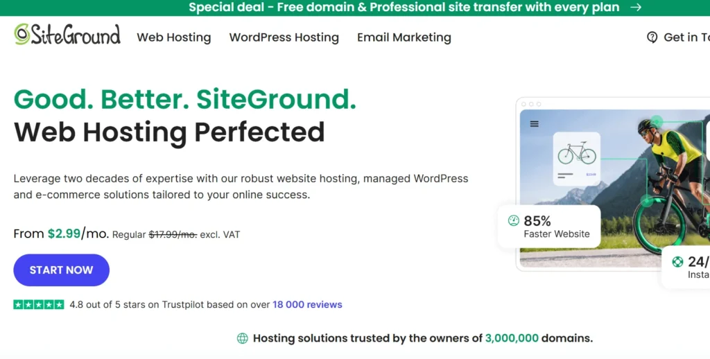 Homepage of SiteGround - The best alternative to WP Engine