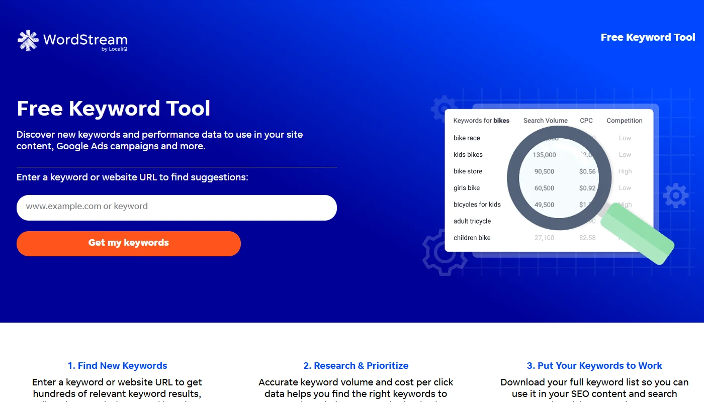 WordStream keyword tool