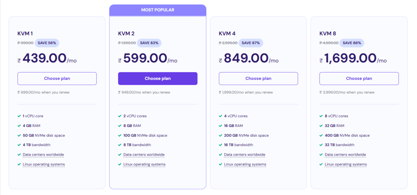 Hostinger pricing plan