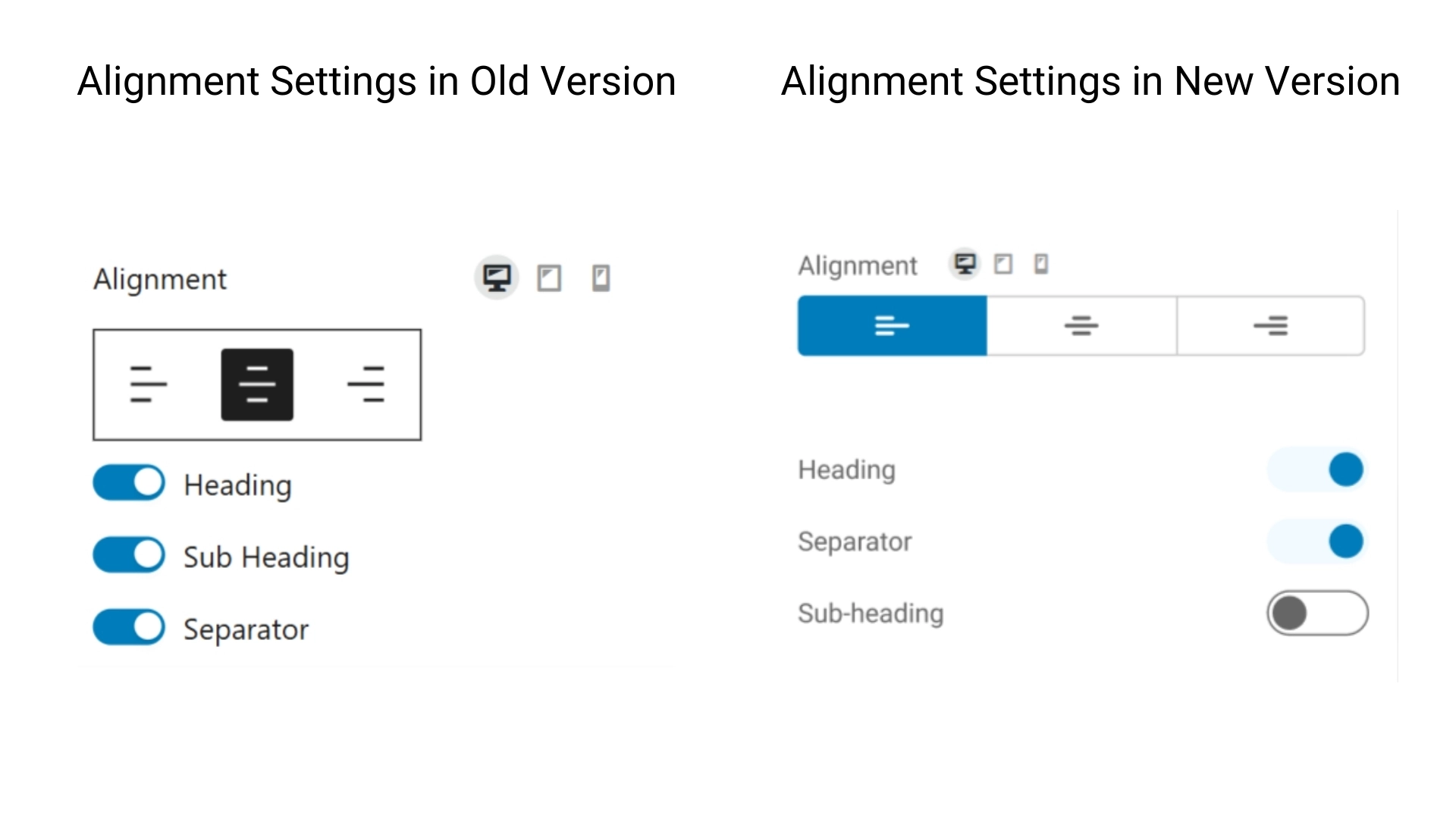 Alignment settings comparison