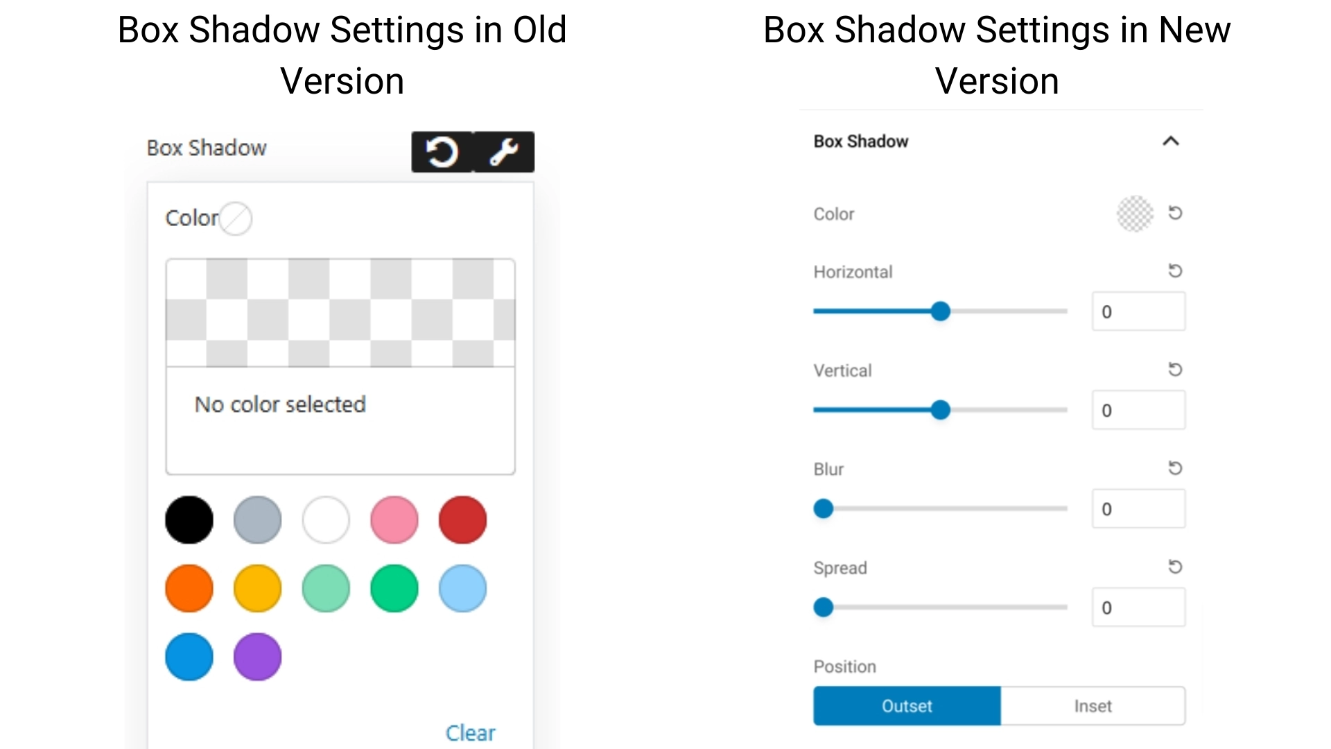 Box shadow settings comparison