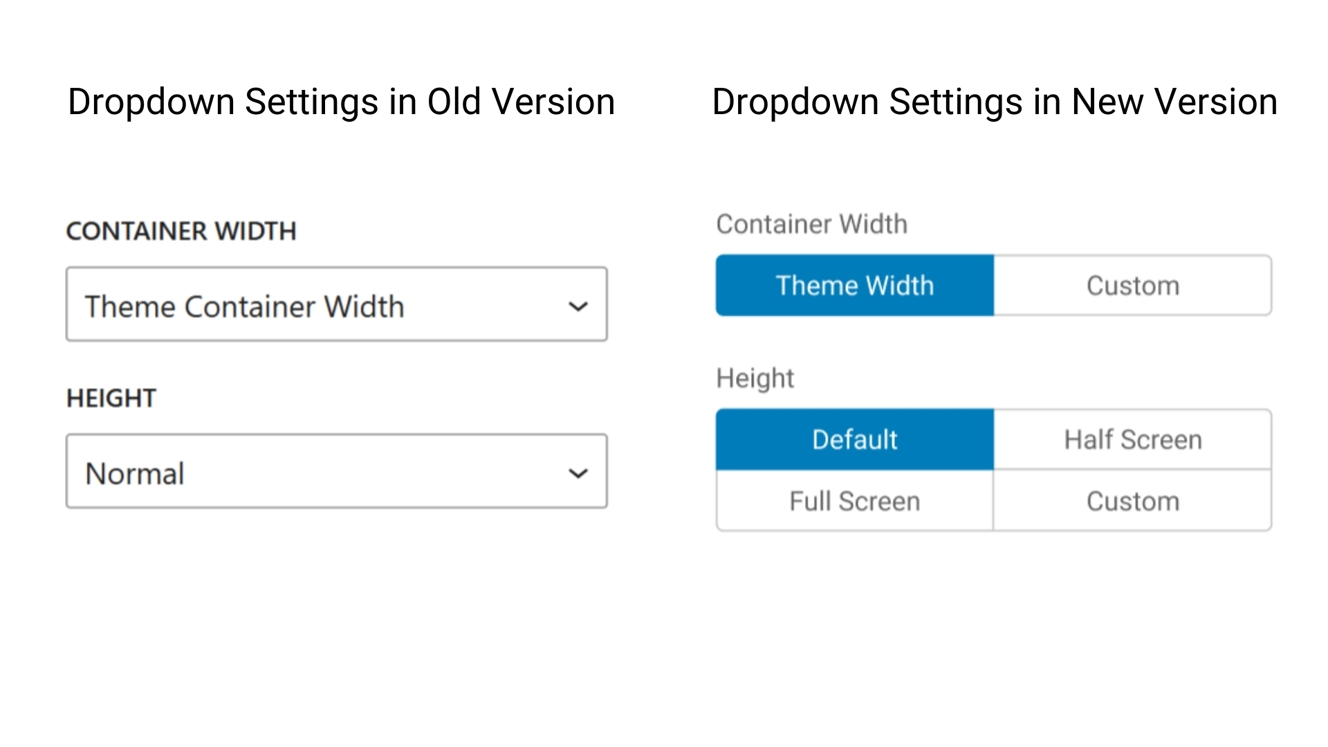 Dropdown settings comparison