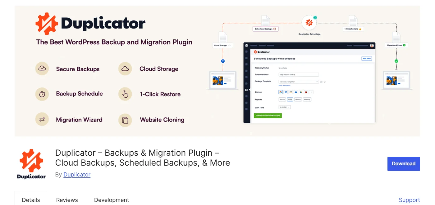 Duplicator plugin