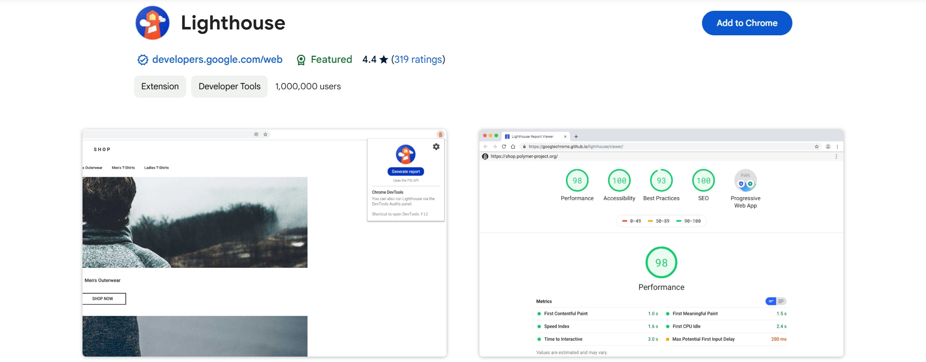 Lighthouse chrome extension