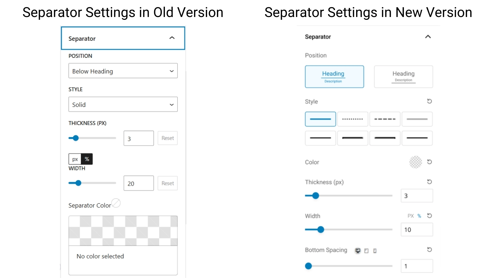 Separator settings comparison