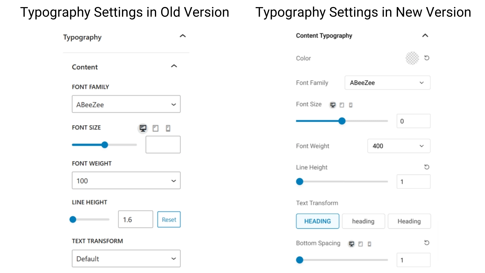 Typography settings comparison