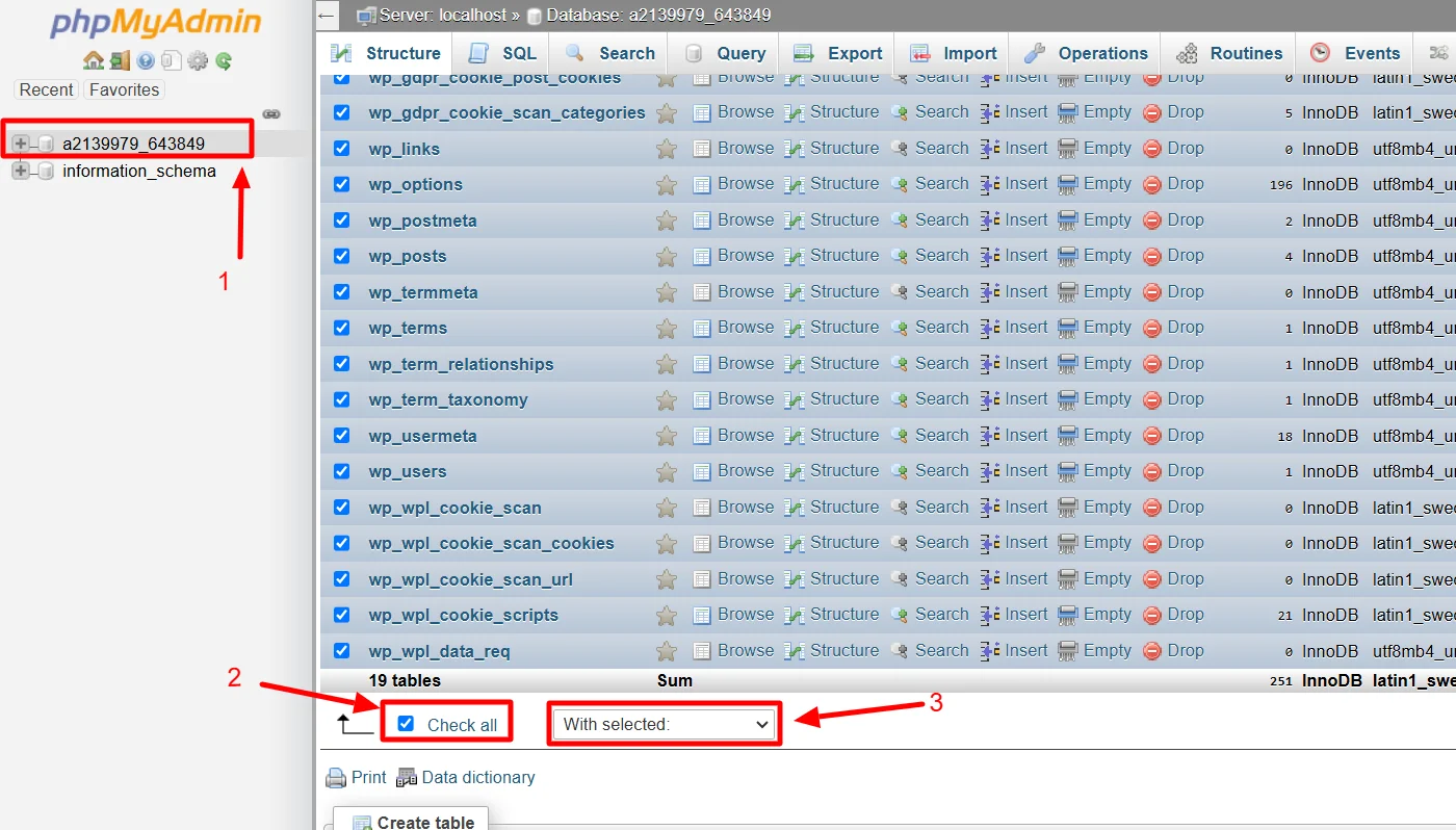 Checking all tables to delete