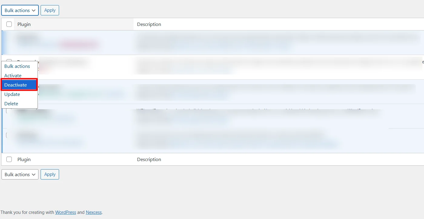 Deactivate plugins