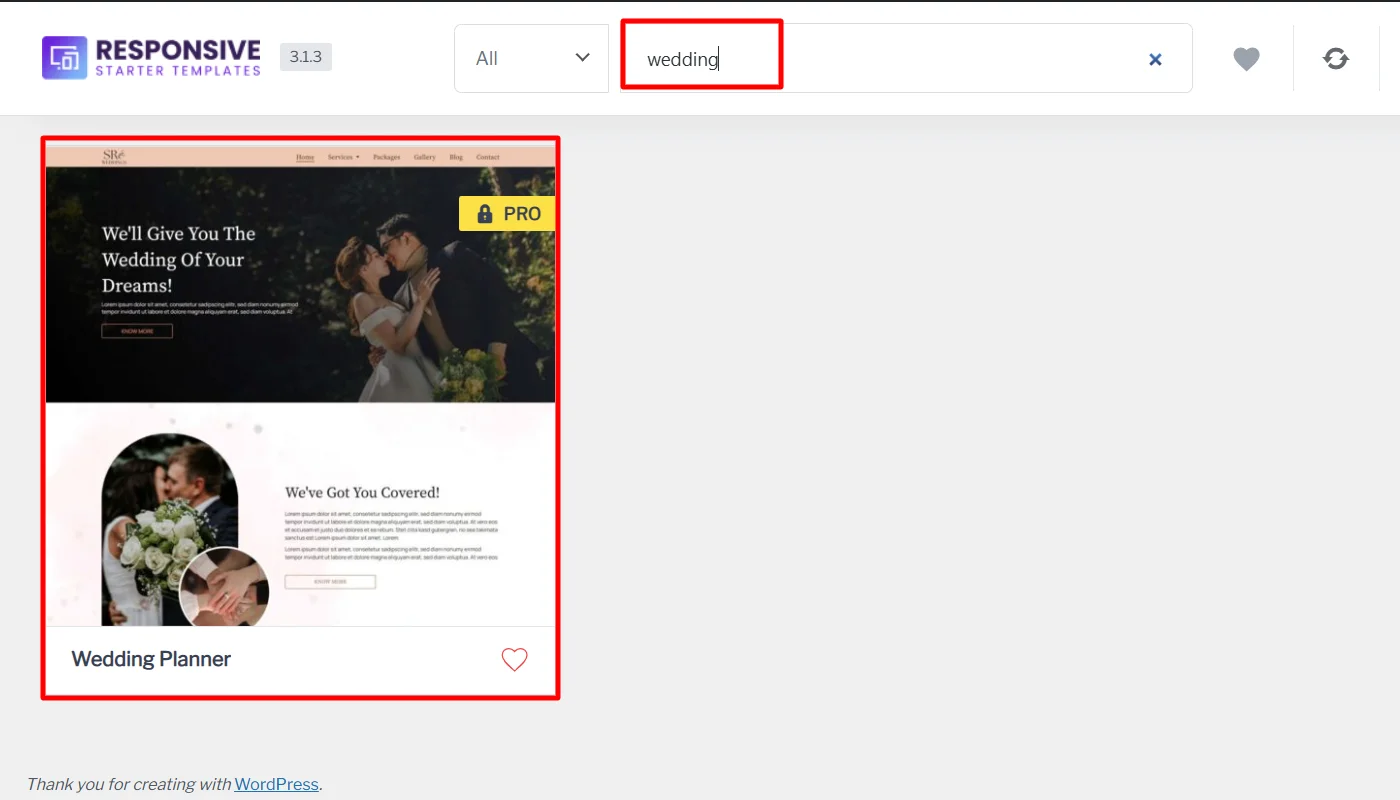 Searching wedding templates