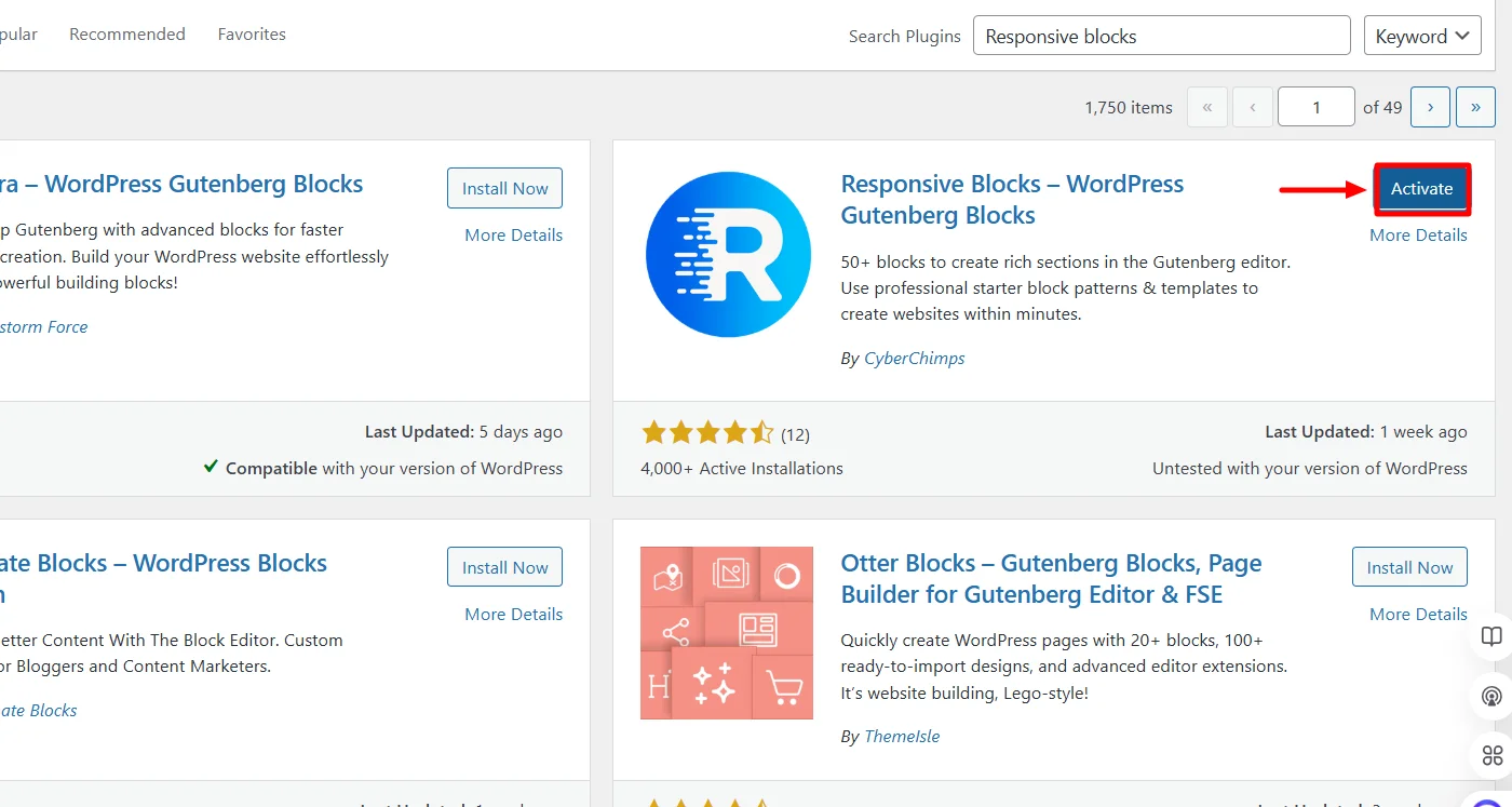 Activating Responsive blocks