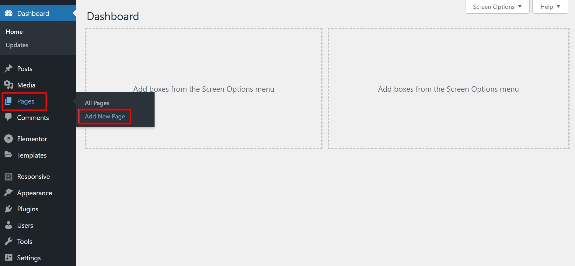 Go to Pages > Add New Page