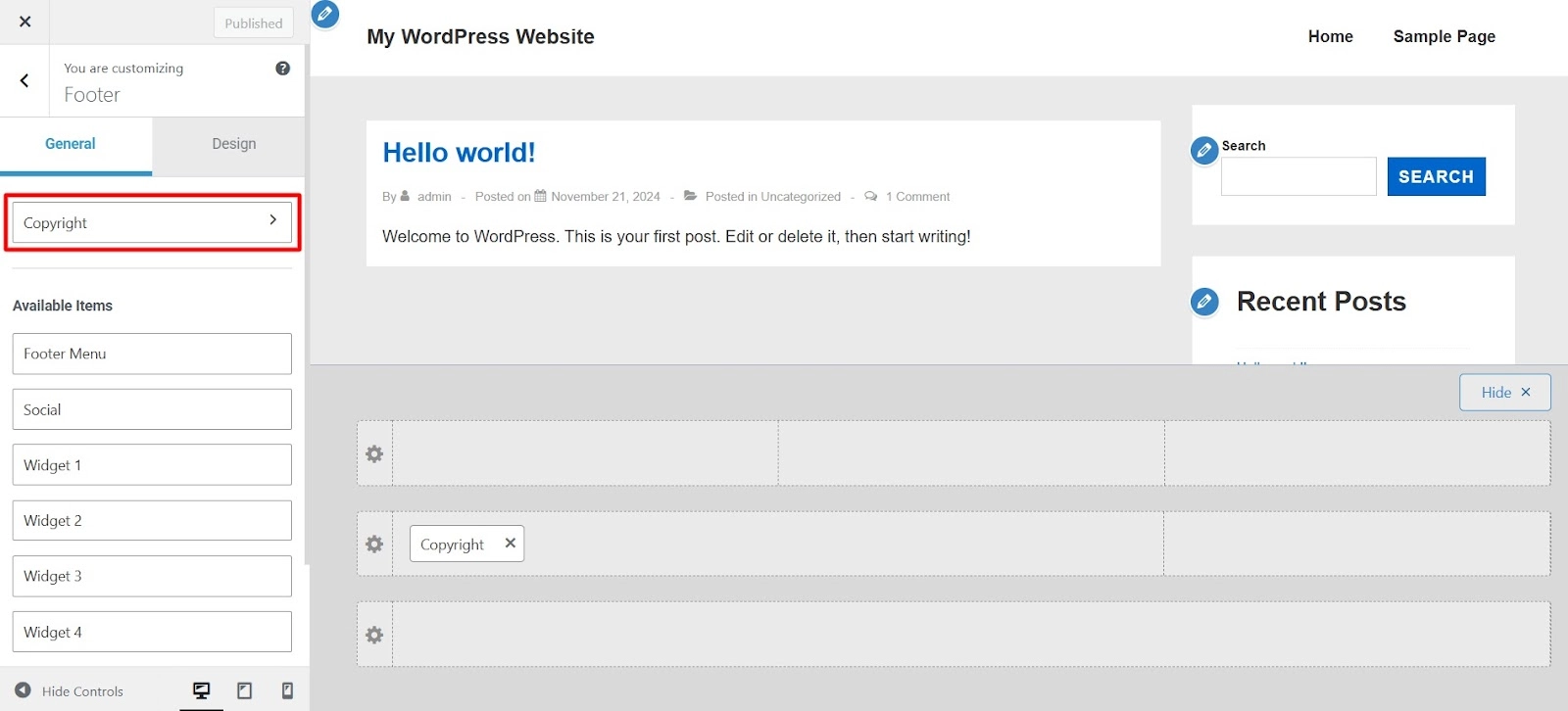 Adding the copyright section
