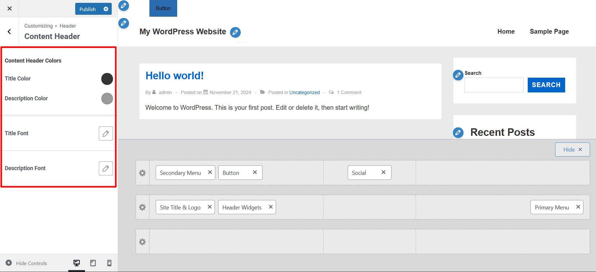 Customizing content header