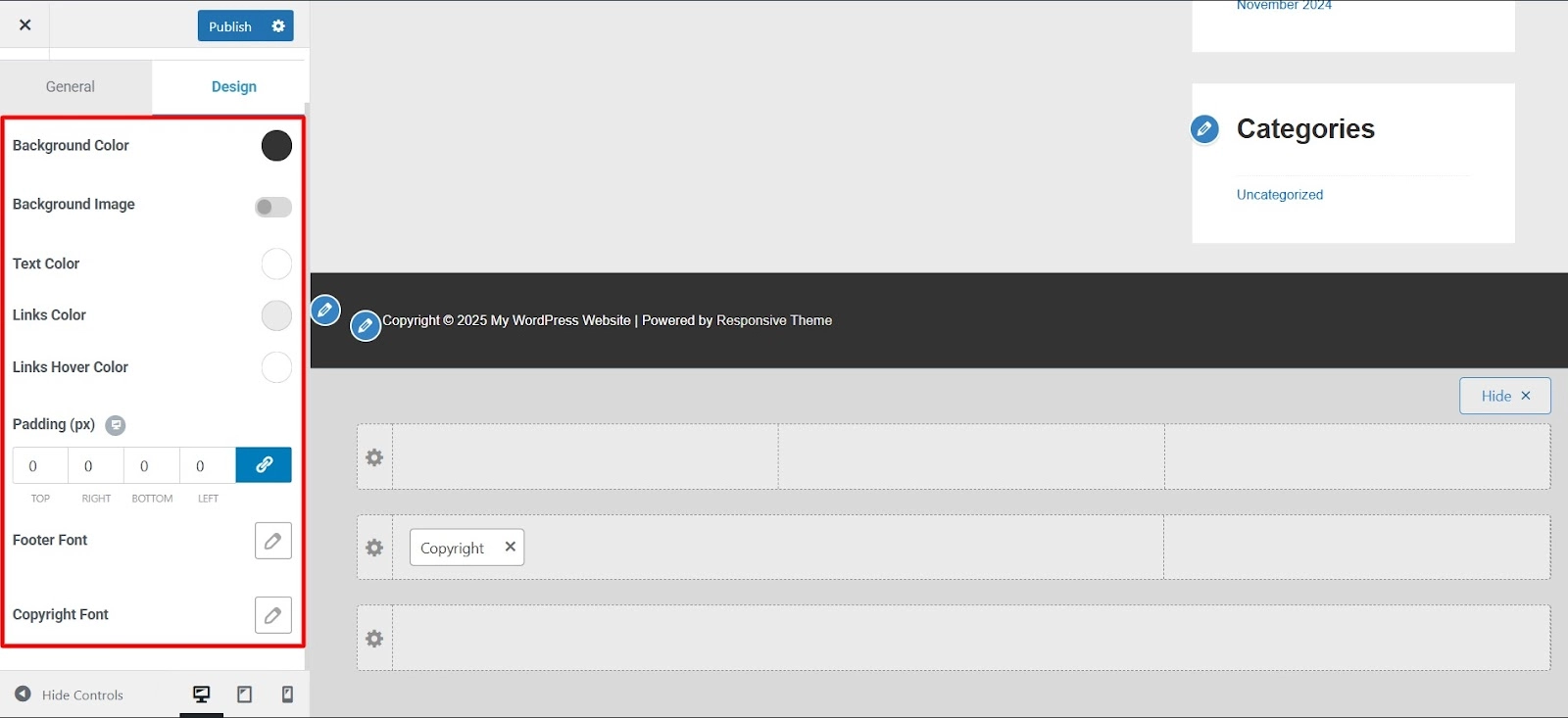 Customizing footer