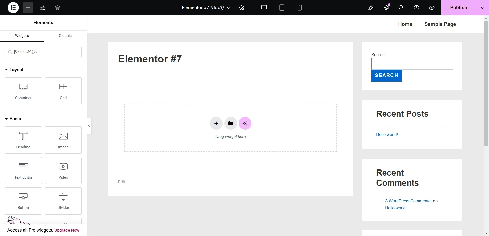 Elementor interface