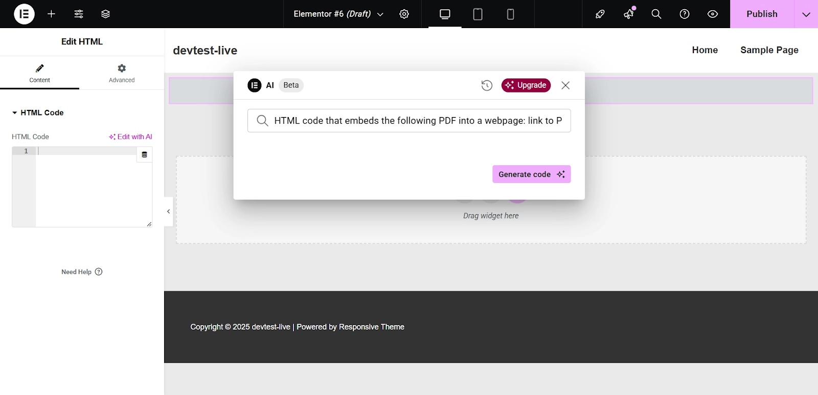 Click on Generate code