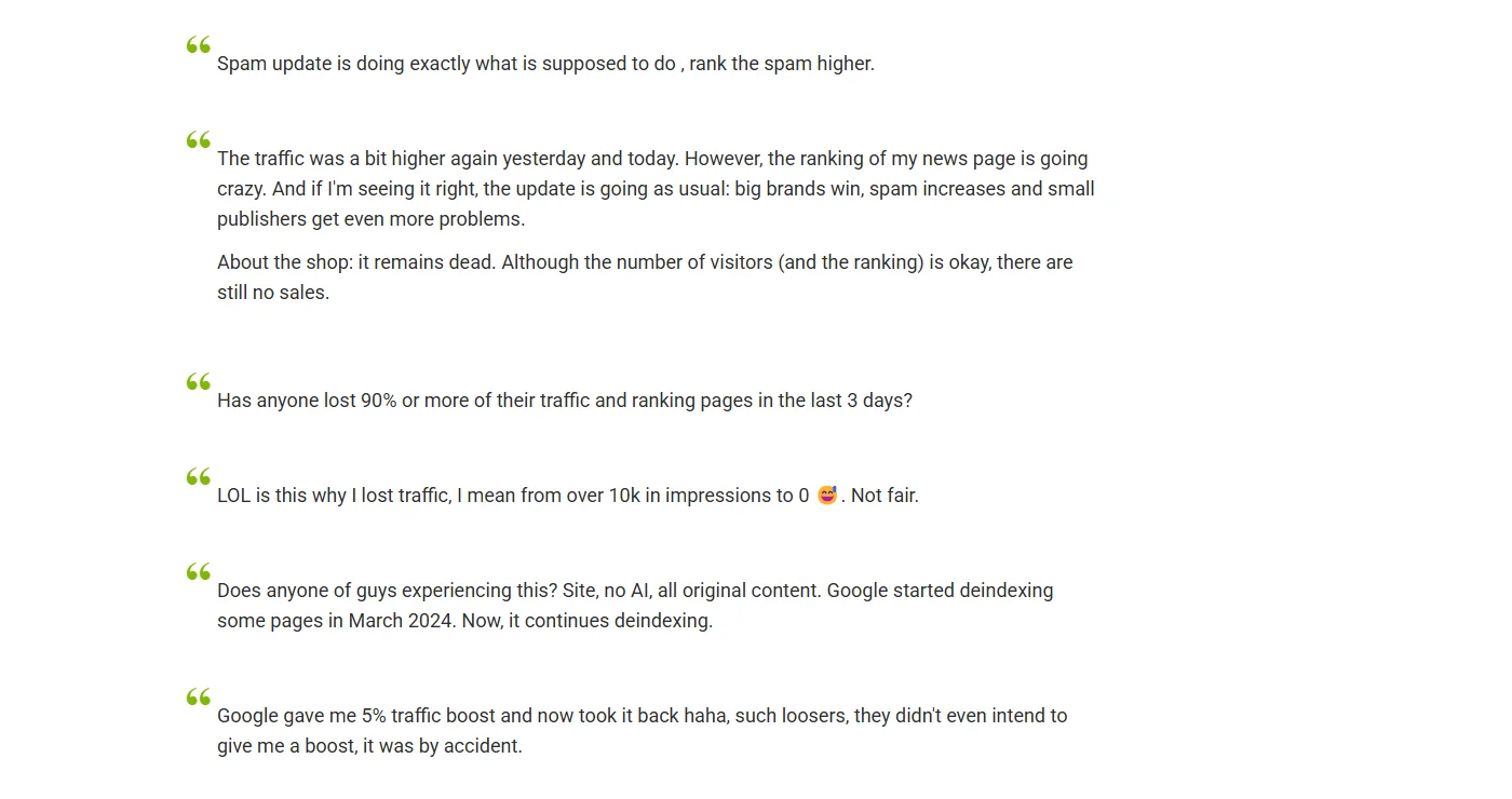 Internet critics comments on Google update of December 2024