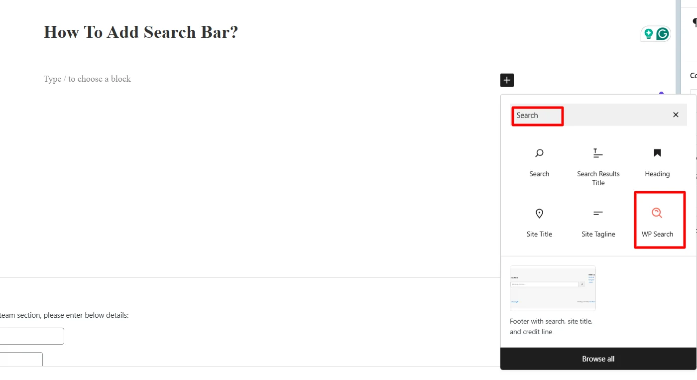 Searching search block and adding