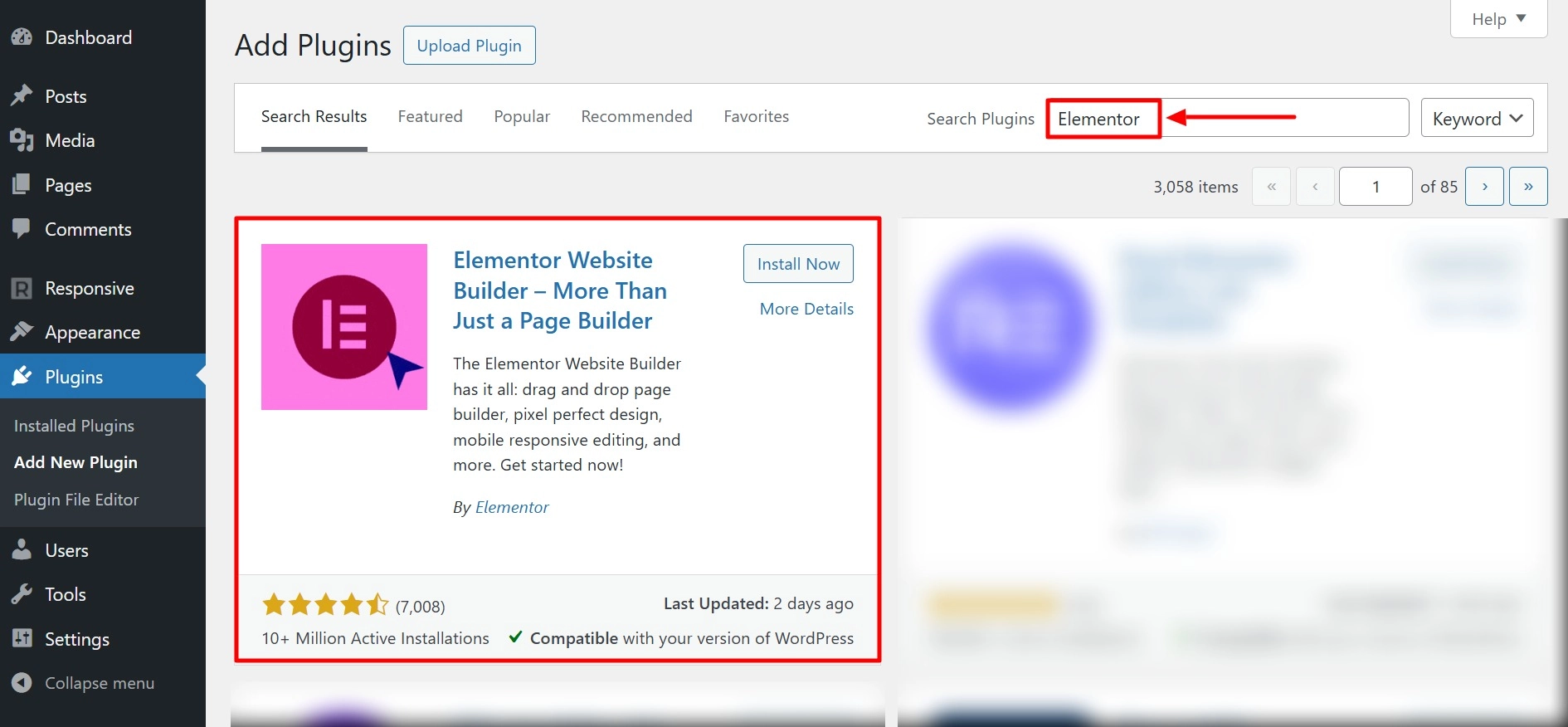 Search for Elementor