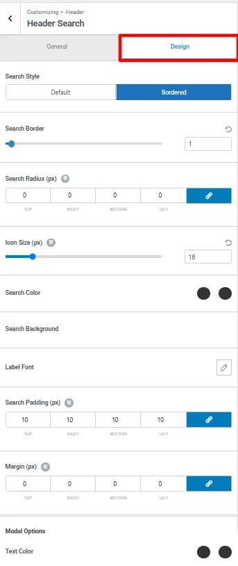 Clicking on design and styling search bar