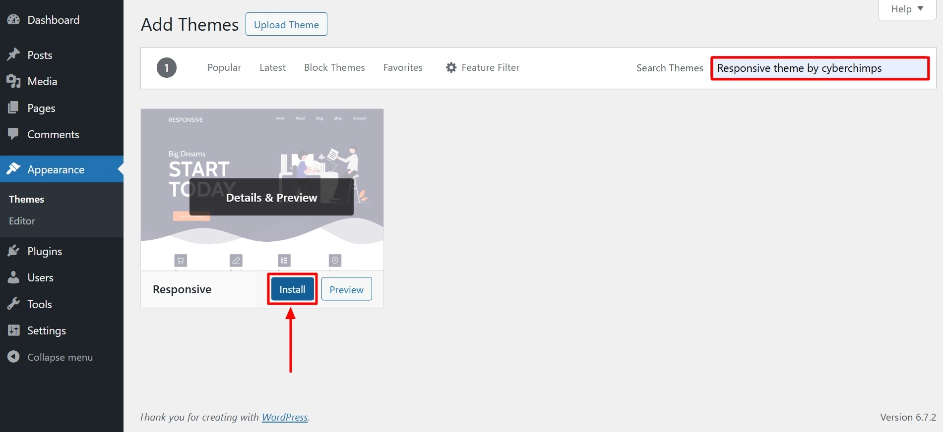 Install and Activate the theme