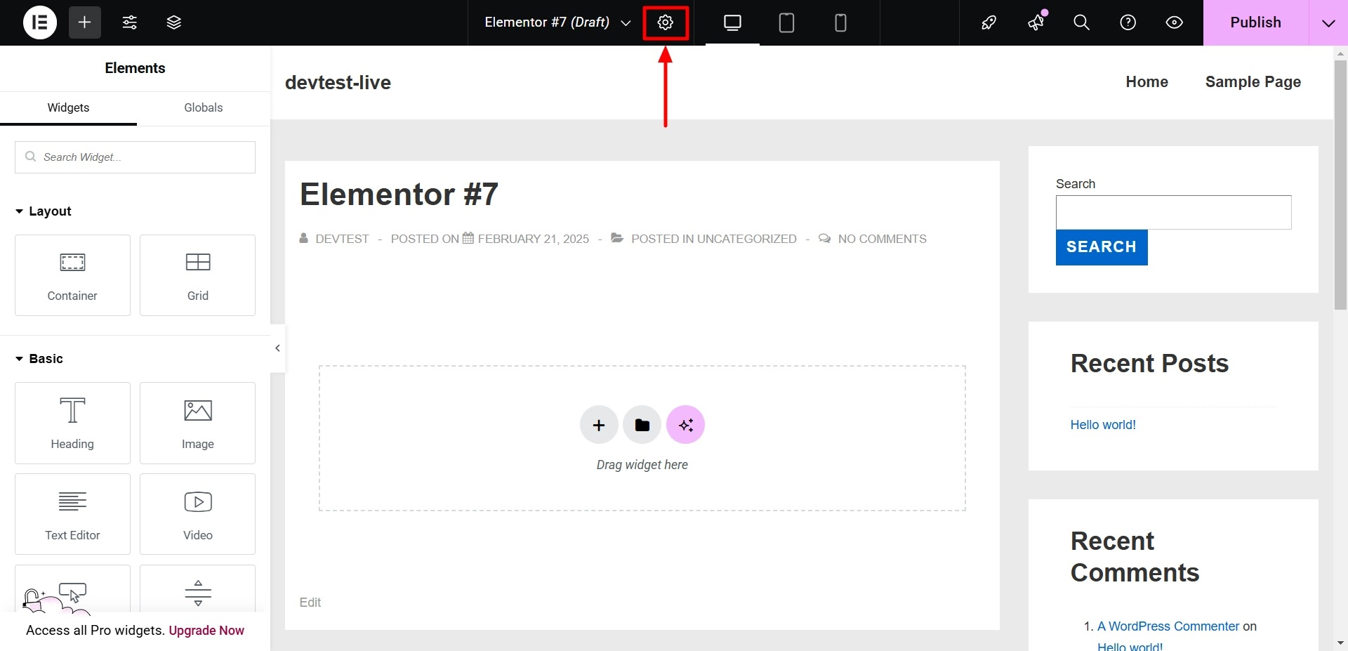 click on the settings icon on the top