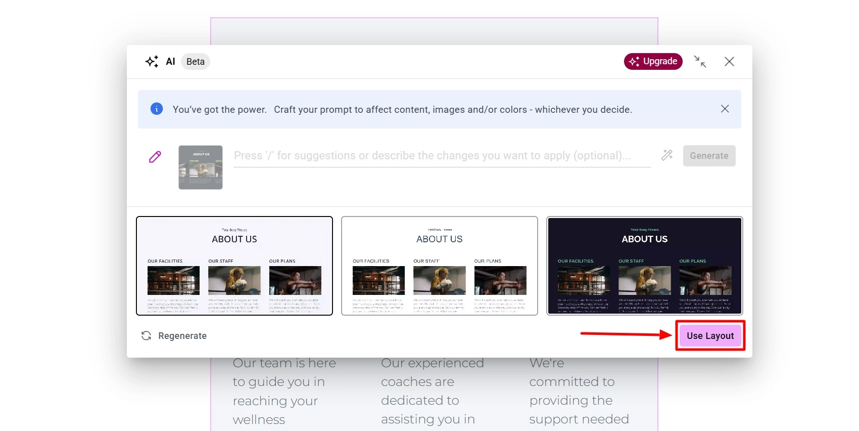 Click on Use Layout