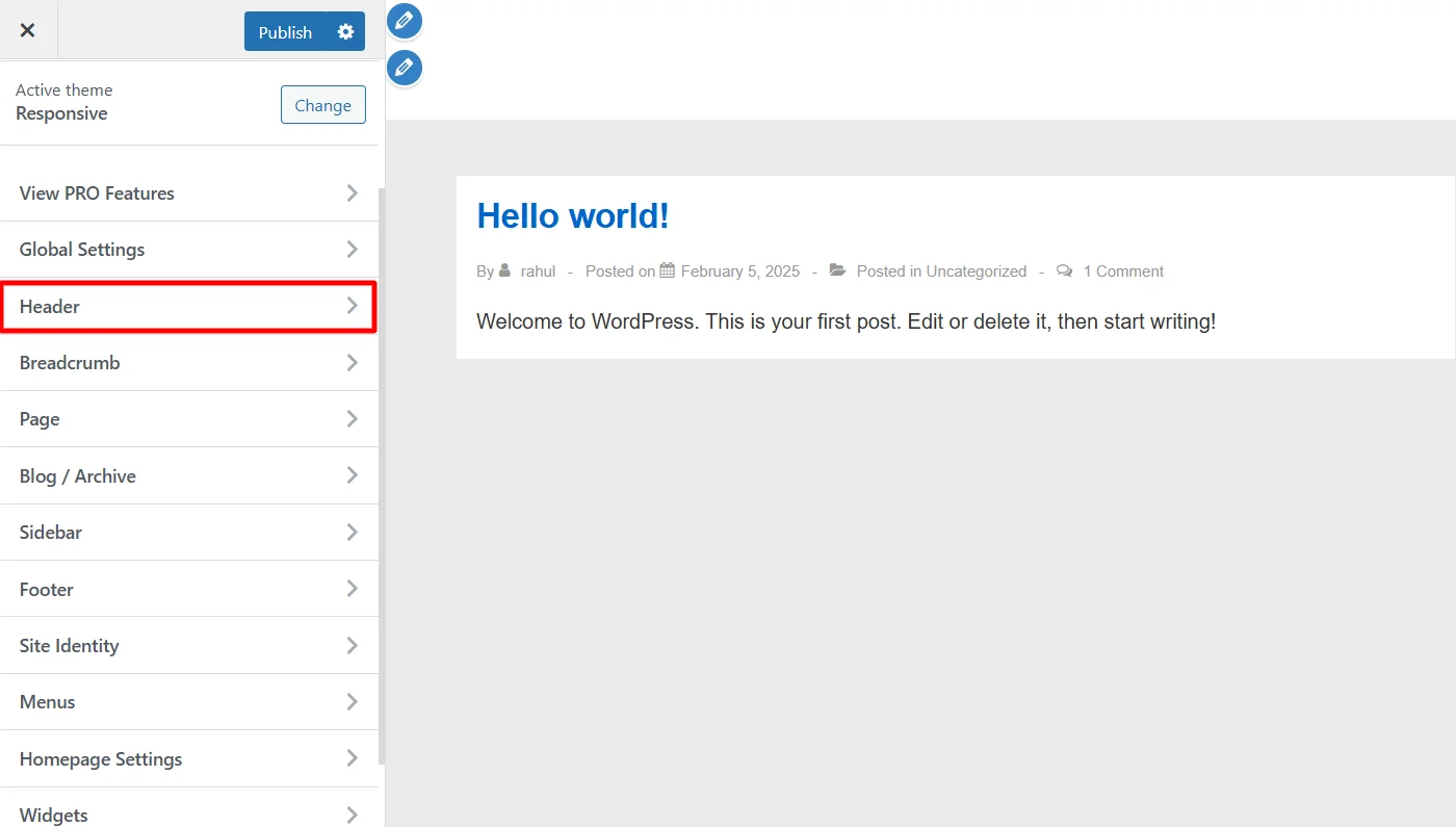 clicking header