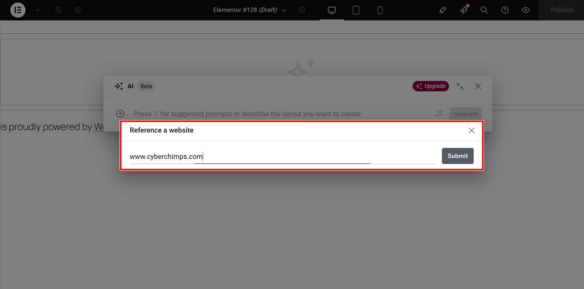 Enter the url of the website
