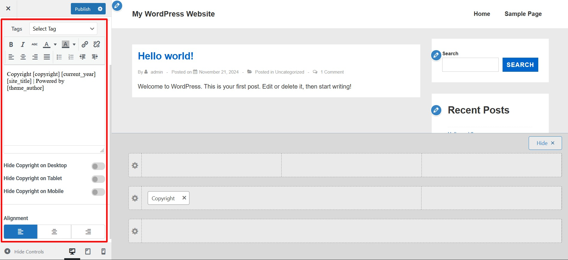 Copyright settings