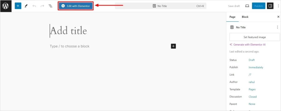 Clicking edit with Elementor