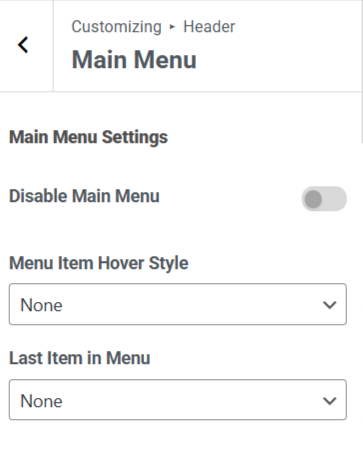 Main menu settings