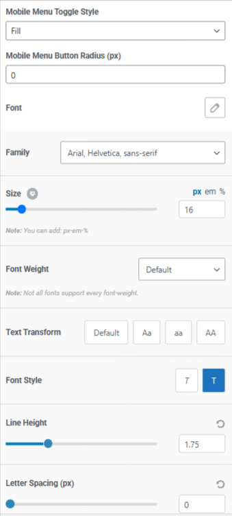 More mobile menu settings