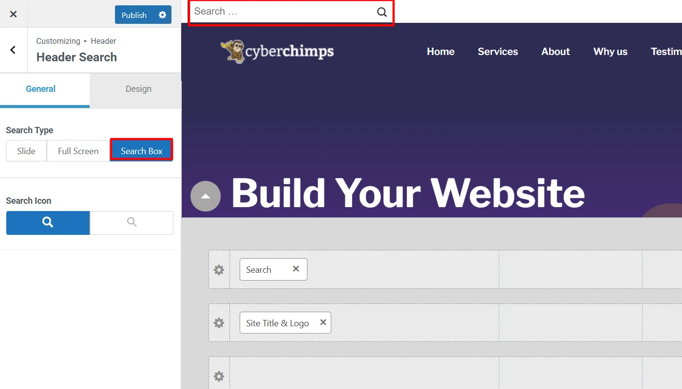 Search box display