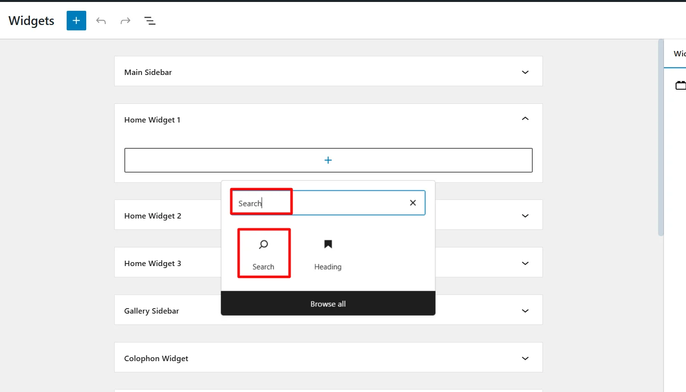 Searching the search widget