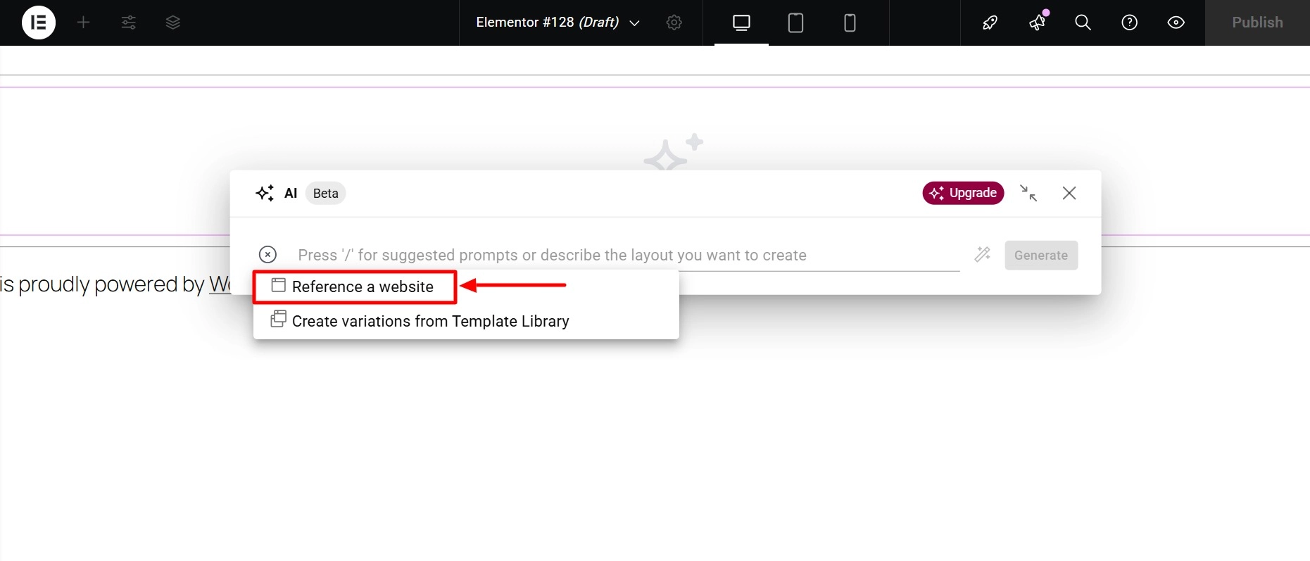Select Reference a website
