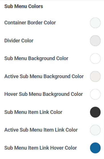 sub menu colors settings