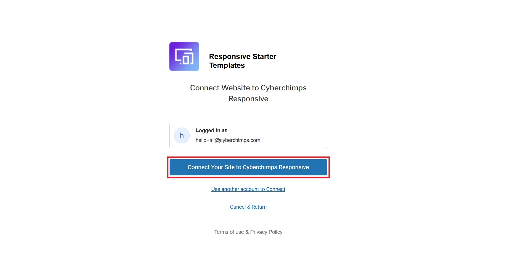 Connect your site to Cyberchimps Responsive