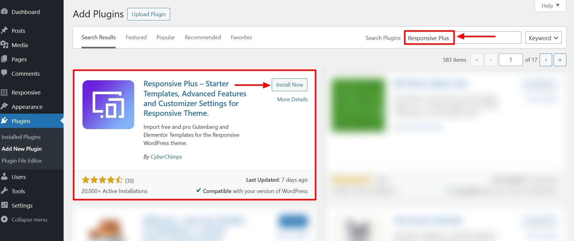 Install Responsive Plus - Starter Templates